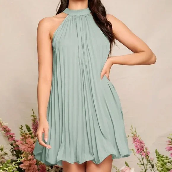 Mint Pleated Mini Dress - Picture 3 of 5